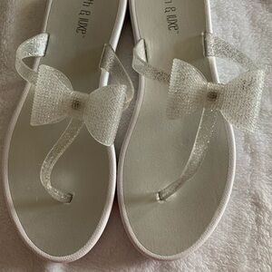 Glittery White, Clear & Silver Bow Sandals